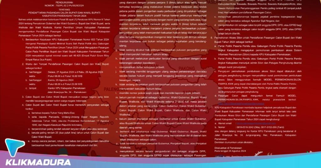 Jangan Lupa, Mulai Besok KPU Pamekasan Buka Pendaftaran Calon Bupati dan Wakil Bupati 2024